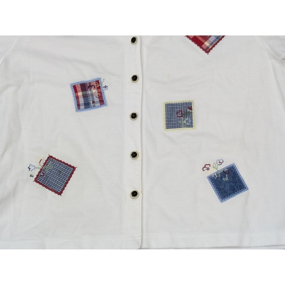 VTG Stephanie K Shirt Womens Medium White Patchwork Button Front Embroidered 90s - Picture 2 of 7